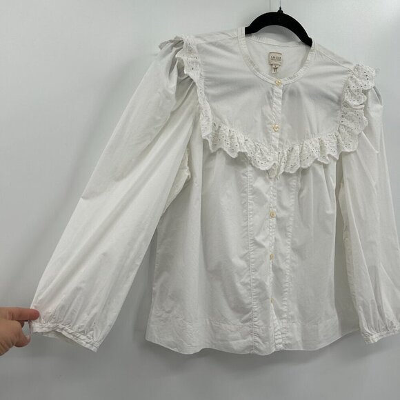 REBECCA TAYLOR La Vie White Ruffle Lace Cottagecore Wide Sleeve Blouse Large - Picture 5 of 8